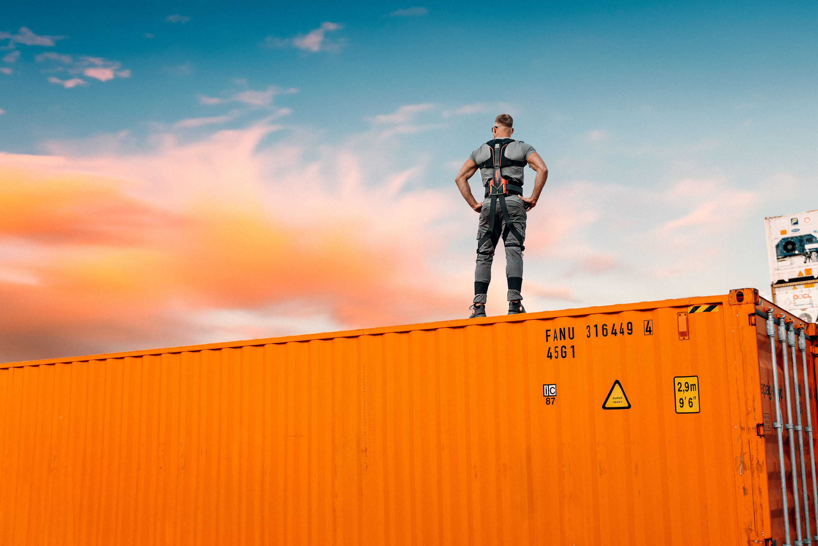 Worker with Exoskeleton